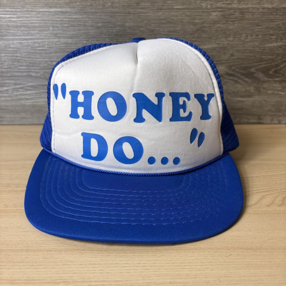 Vintage Honey Do Hat Cap Snap Back Blue White Trucker Mens 80s
